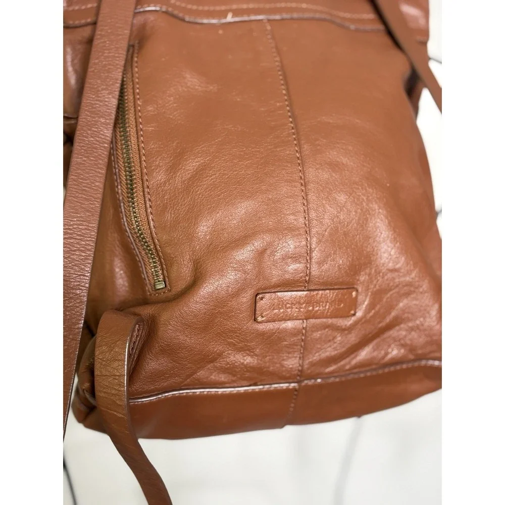 Lucky Brand Leather Brown Cognac Backpack Gold Studded Adjustable‎ Straps